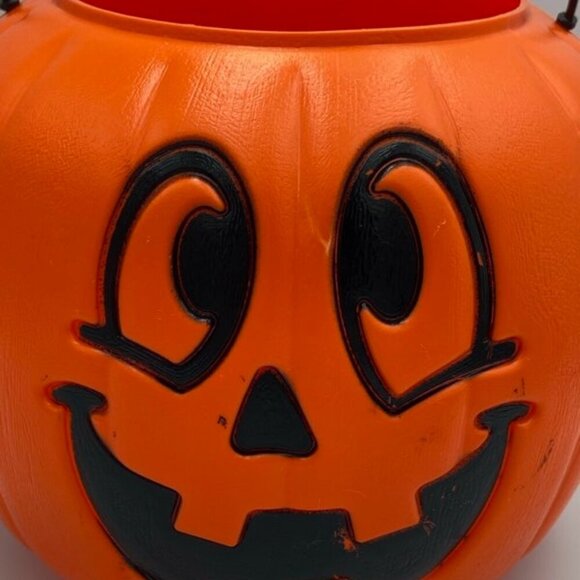 Vtg Blow Mold Pumpkin Jack o Lantern Candy Pail General Foam Plastics USA - Picture 2 of 10